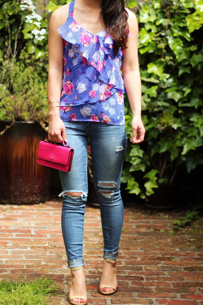 I am sharing over 18 floral tops from Stitch Fix and how I styled them. From distressed denim, platform sandals to mini purses, I love dressing up my Stitch Fix tops for spring. Keep reading to see how I styled my Stitch Fix tops for some stylish spring outfits.