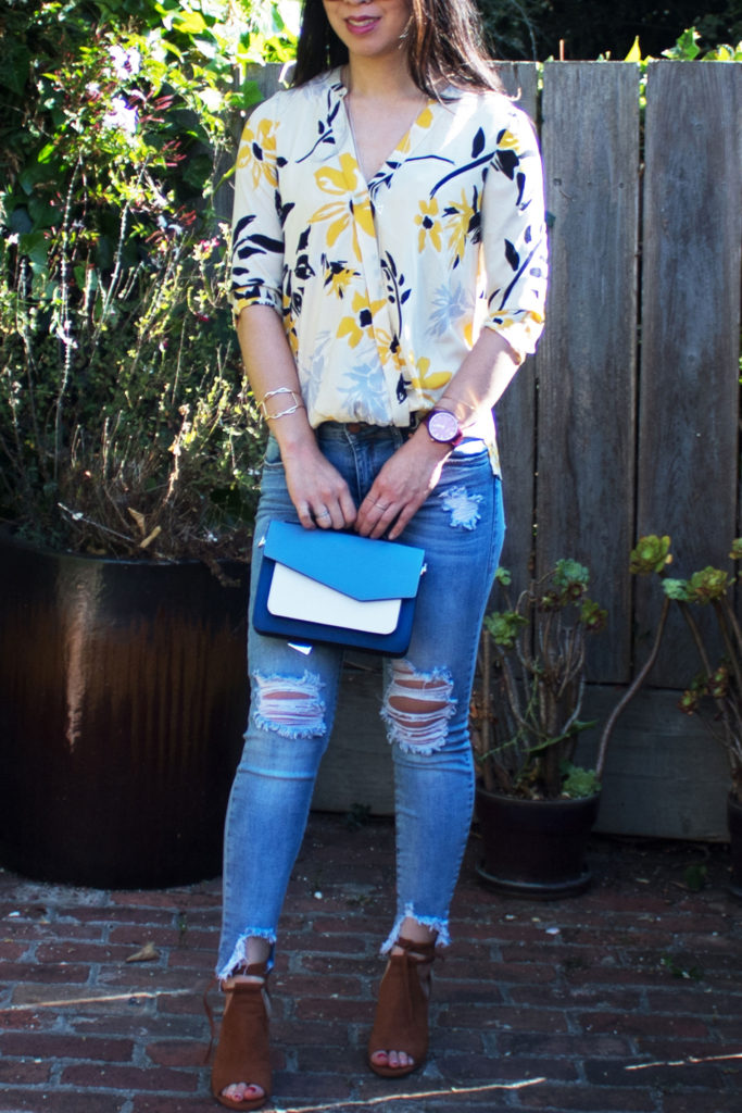 I am sharing over 18 floral tops from Stitch Fix and how I styled them. From distressed denim, platform sandals to mini purses, I love dressing up my Stitch Fix tops for spring. Keep reading to see how I styled my Stitch Fix tops for some stylish spring outfits.
