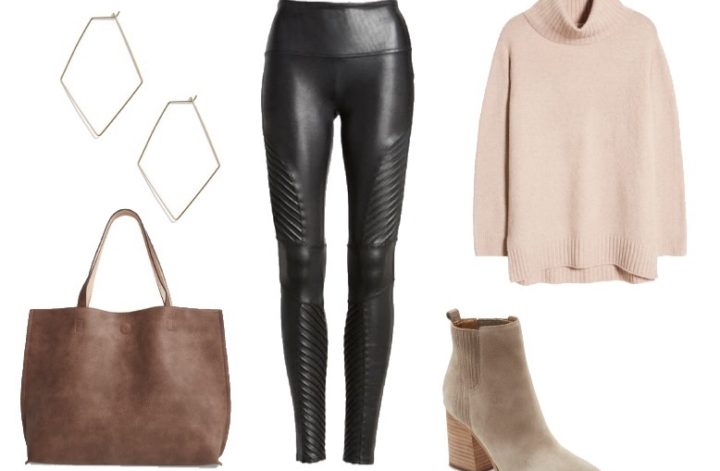 Winter outfit with spanx faux leather moto leggings