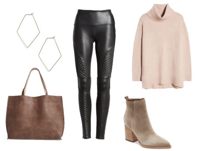Winter outfit with spanx faux leather moto leggings