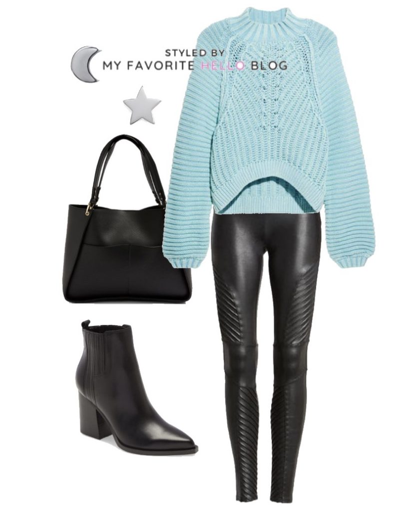 Winter outfit with spanx faux leather moto leggings