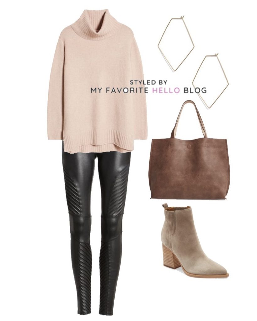 cozy sweater outfit with moto leggings