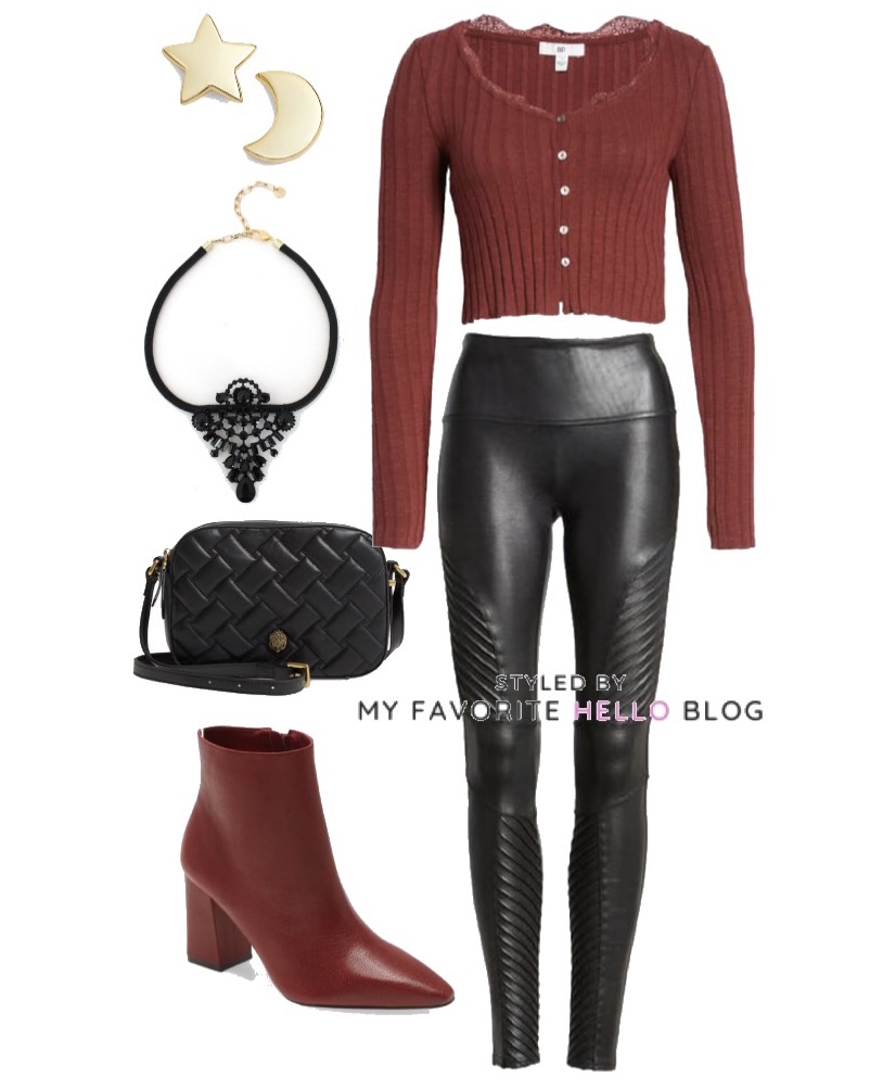 Winter outfit with spanx faux leather moto leggings