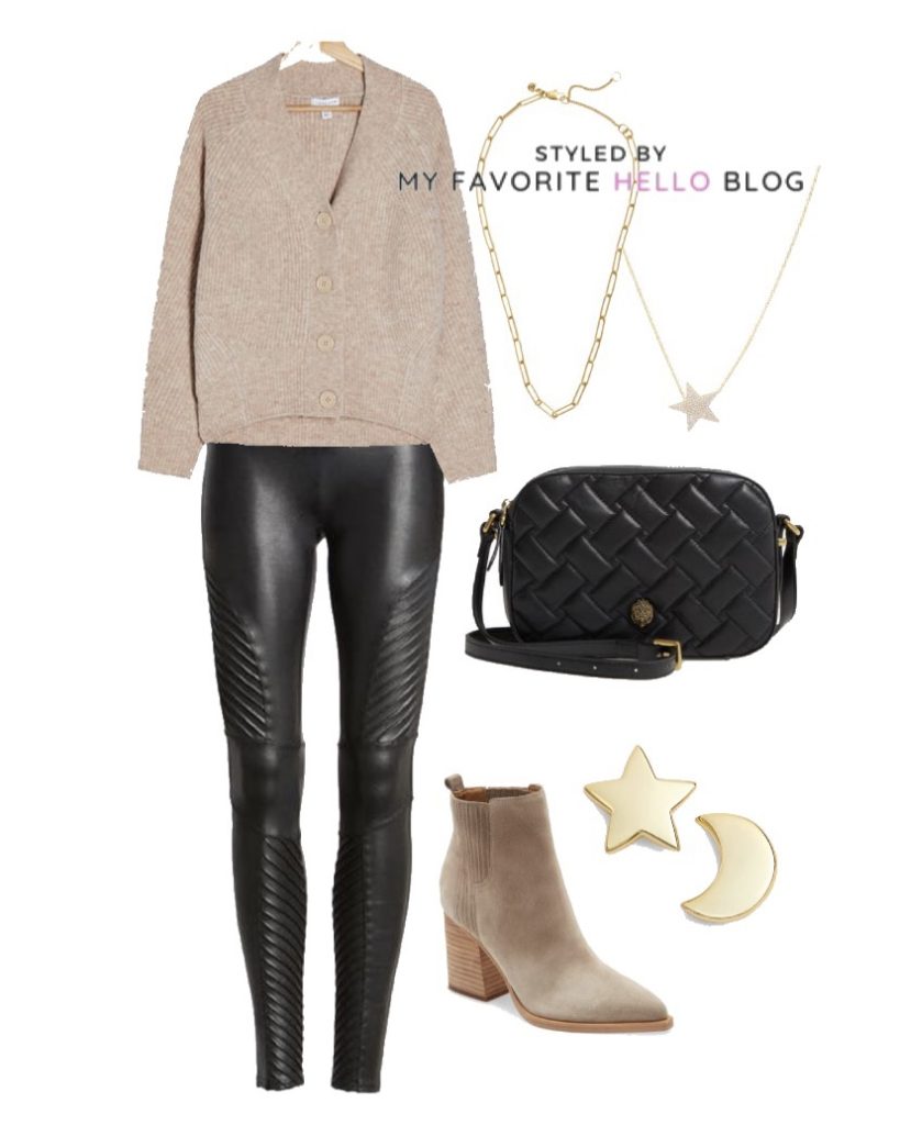 Winter outfit with spanx faux leather moto leggings