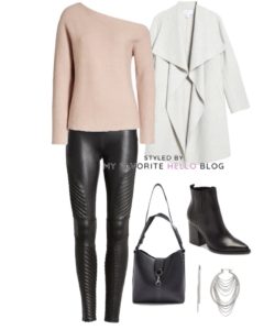 Winter outfit with spanx faux leather moto leggings