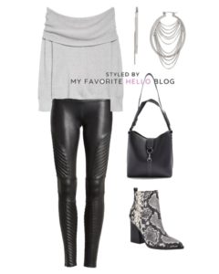 Winter outfit with spanx faux leather moto leggings