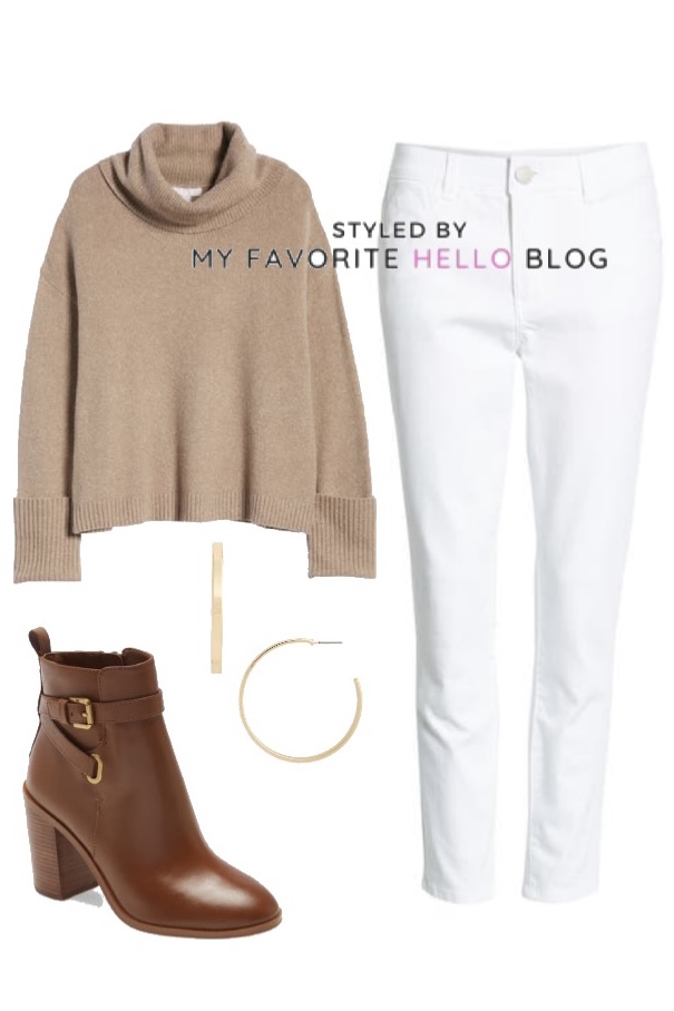 cute sweater outfit with white jeans