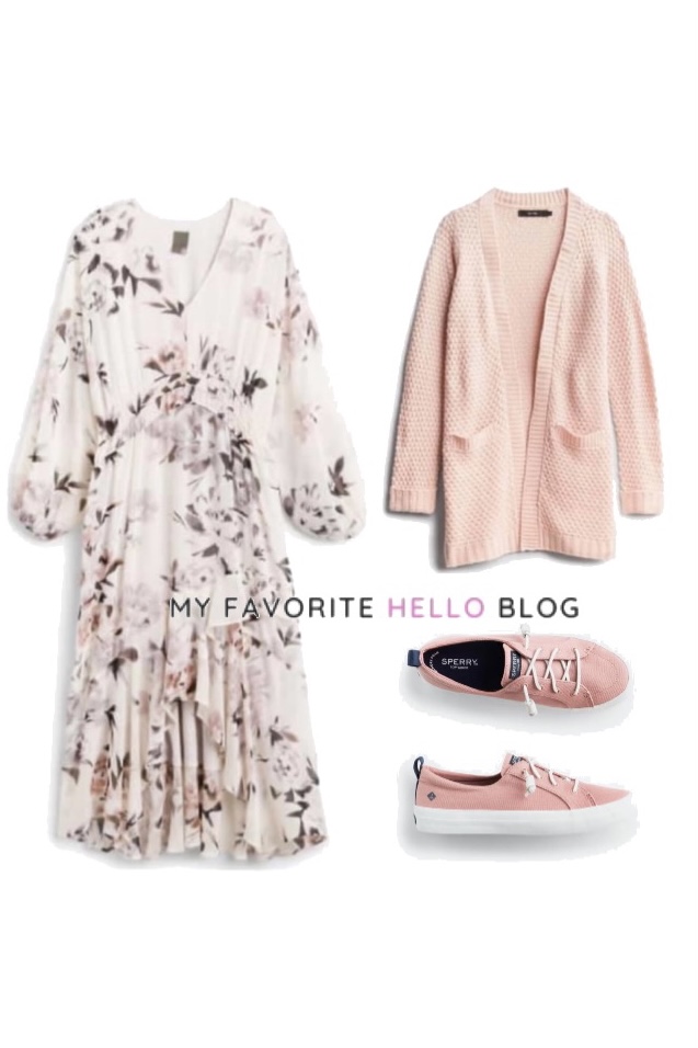 Stitch Fix floral dress outfit with sneakers