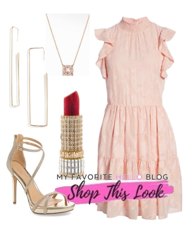 gold shoes with blush dress