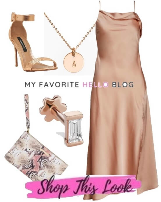 rose gold shoes with blush dress