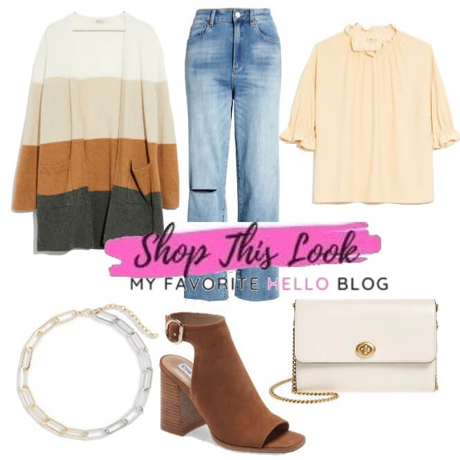 Colorblock cardigan and open toe booties