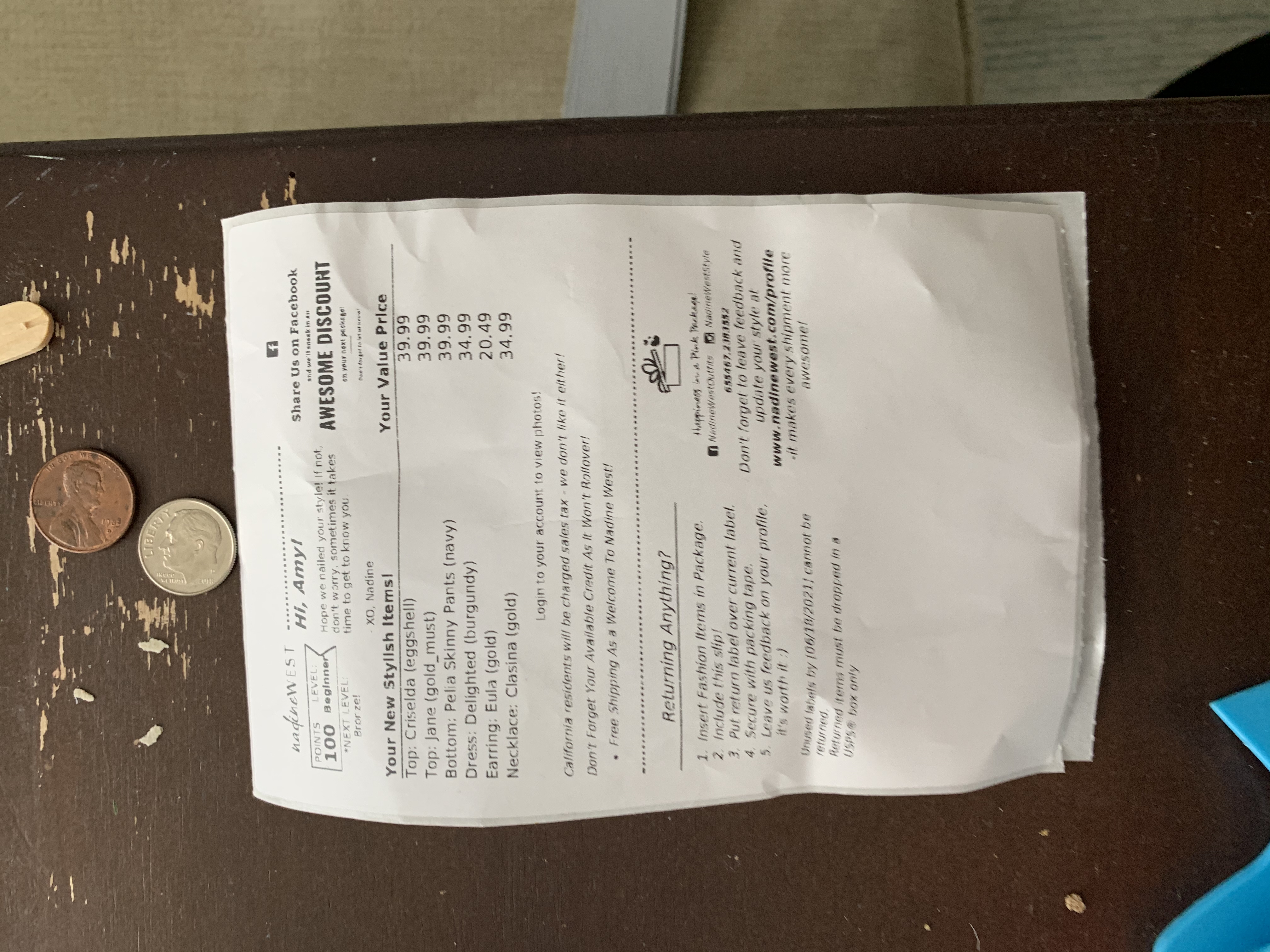 Nadine West box receipt