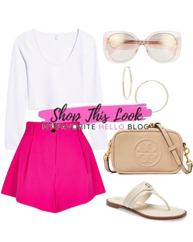 Hot pink shorts outfit for a casual weekend