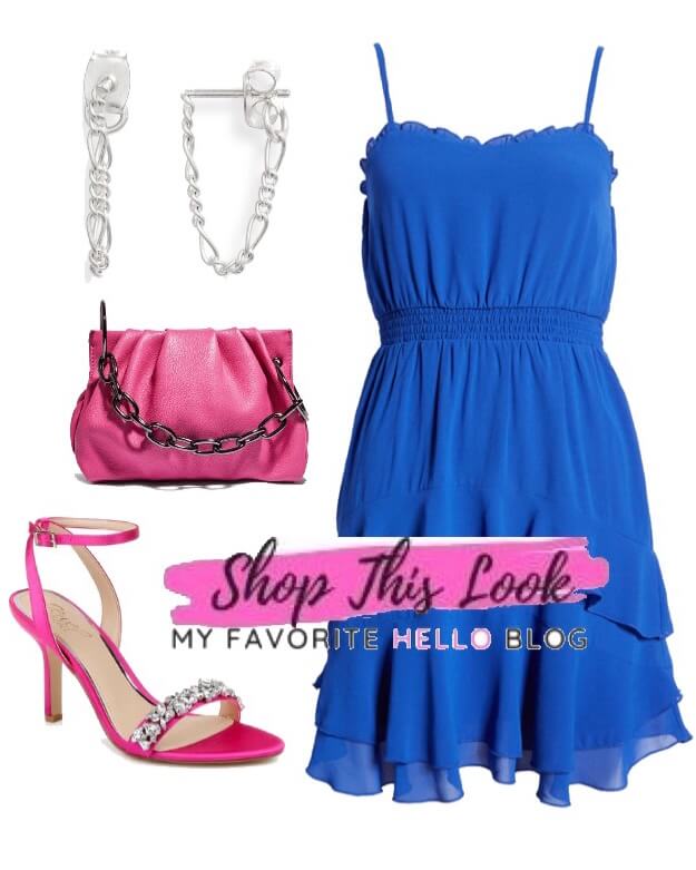 Royal blue dress with pink shoes