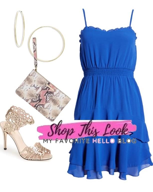 royal blue dress with champagne heels