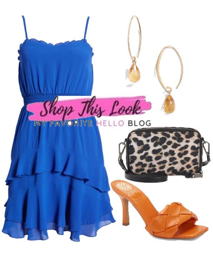 royal blue dress with orange heels