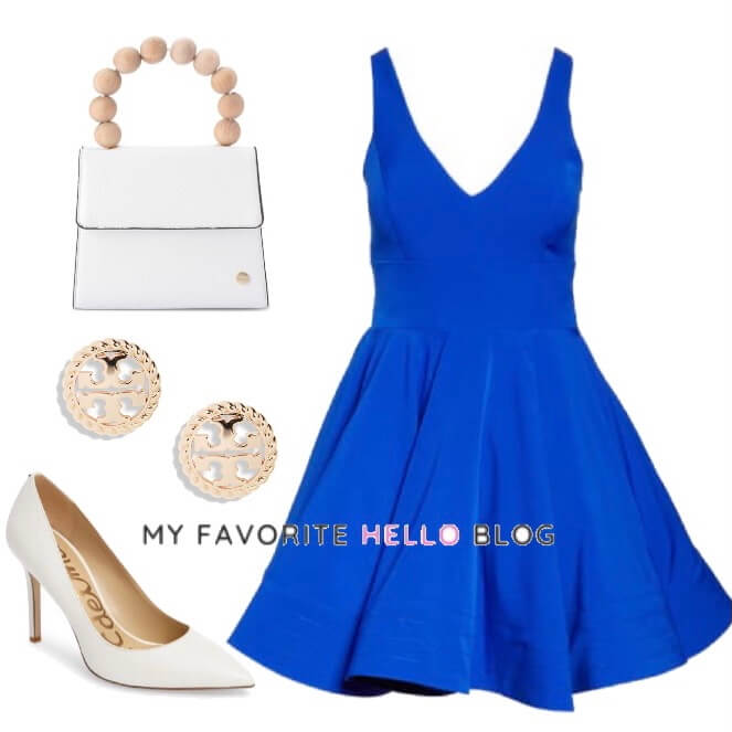 royal blue dress with white shoes