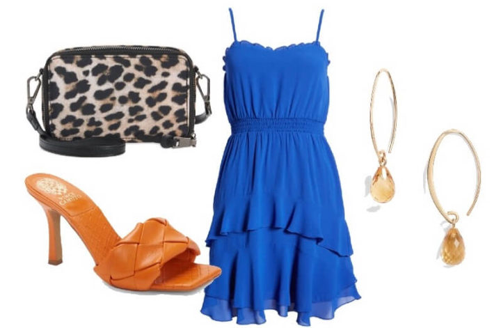 Royal Blue Dress with Brown Shoes
