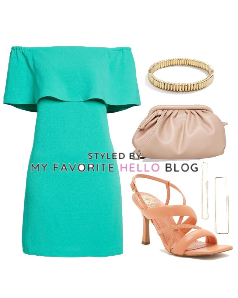 orange shoes with a green dress outfit