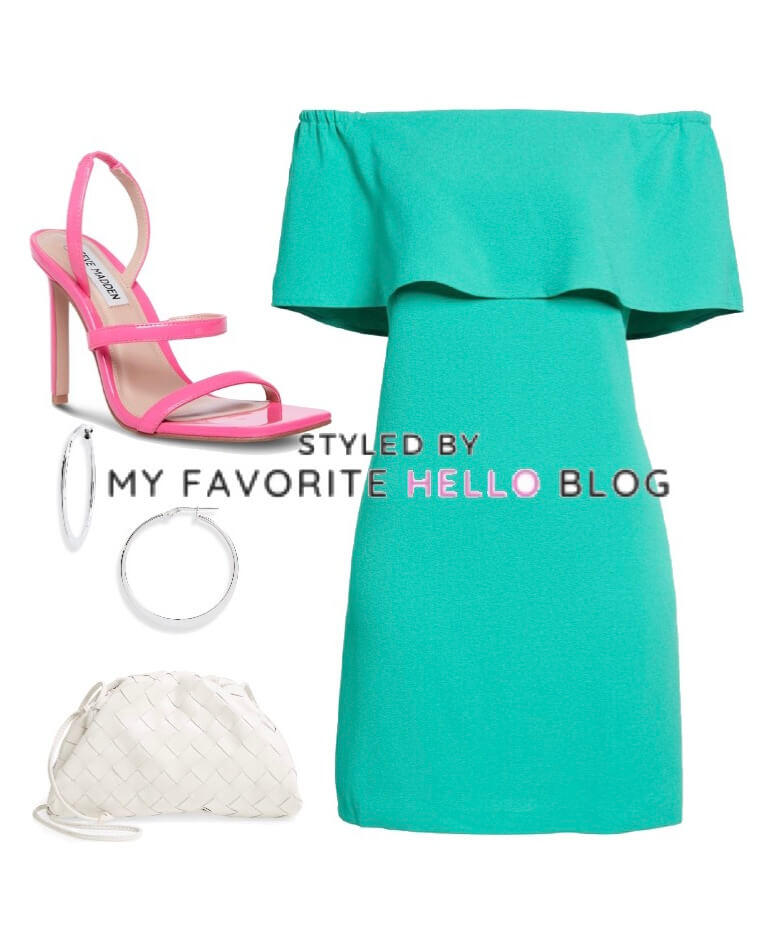 pink shoes with a green dress outfit
