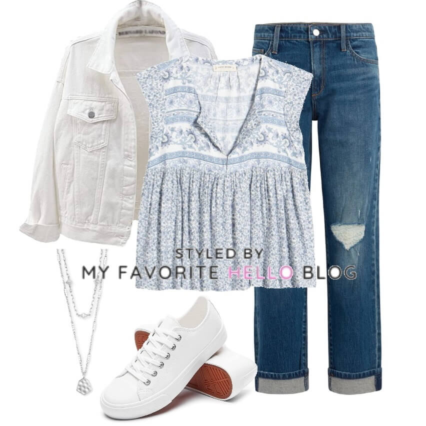 white denim jacket with jeans