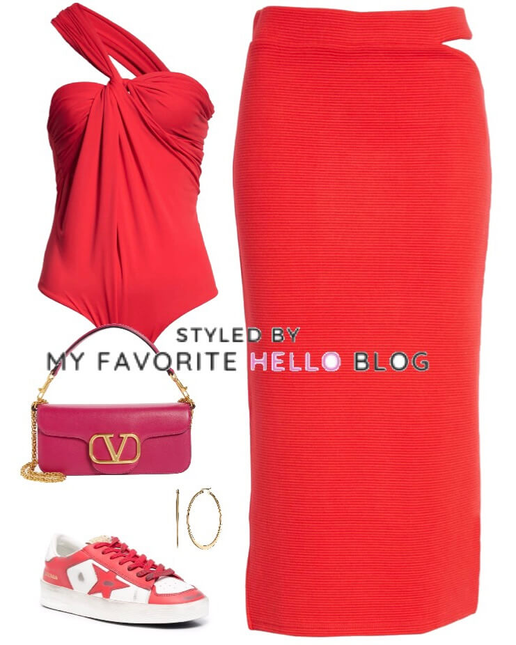 bold red sneakers outfit