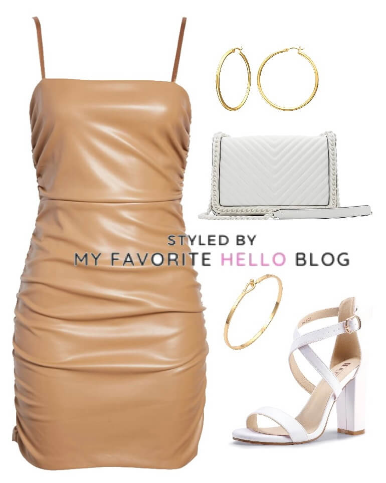 taupe dress and white shoes outfit