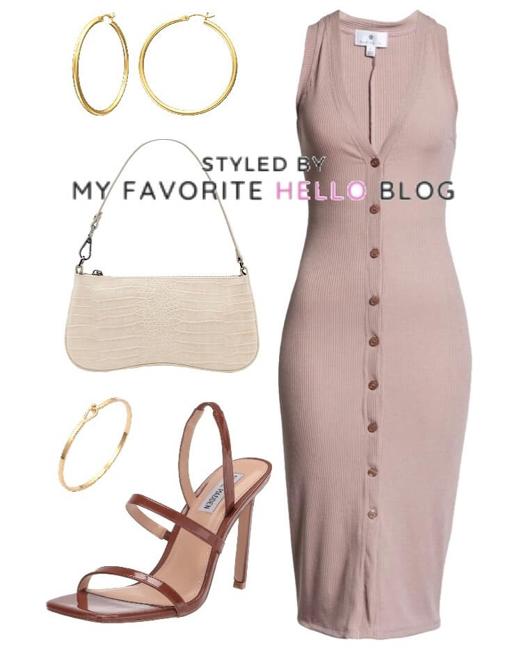 taupe dress with brown heels