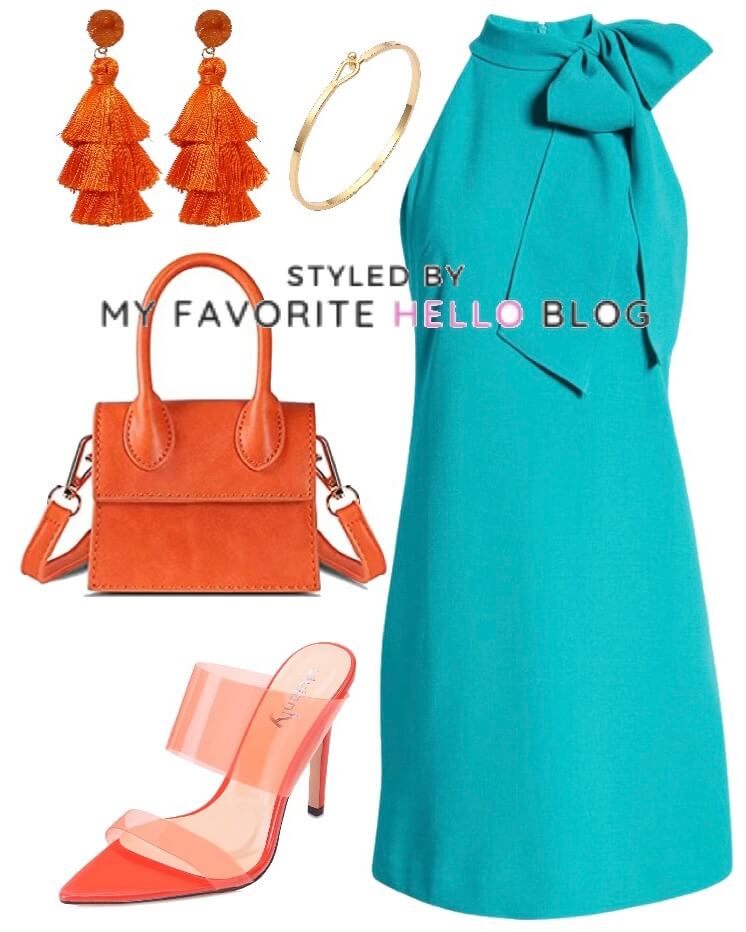 turquoise dress and orange shoes