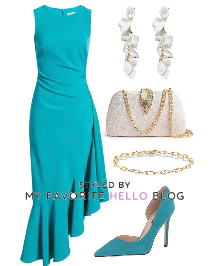turquoise dress with turquoise shoes