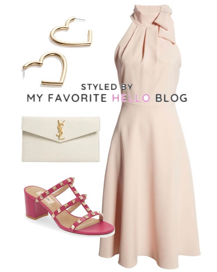 light pink dress and fushia heels