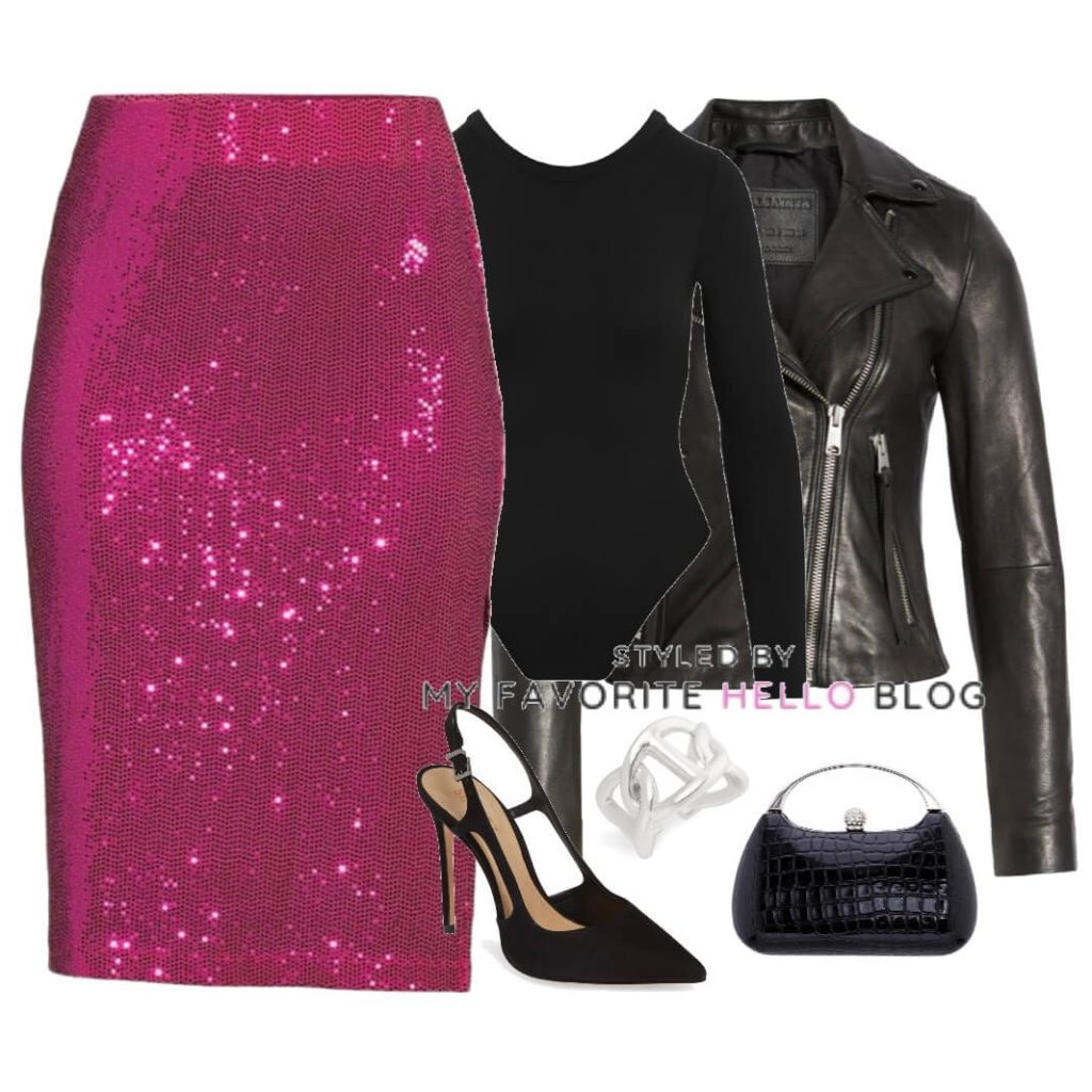 Edgy sequin skirt outfit