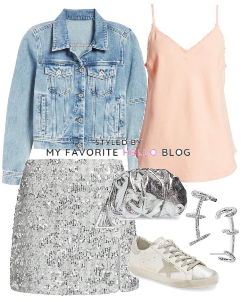 casual sequin skirt outfit