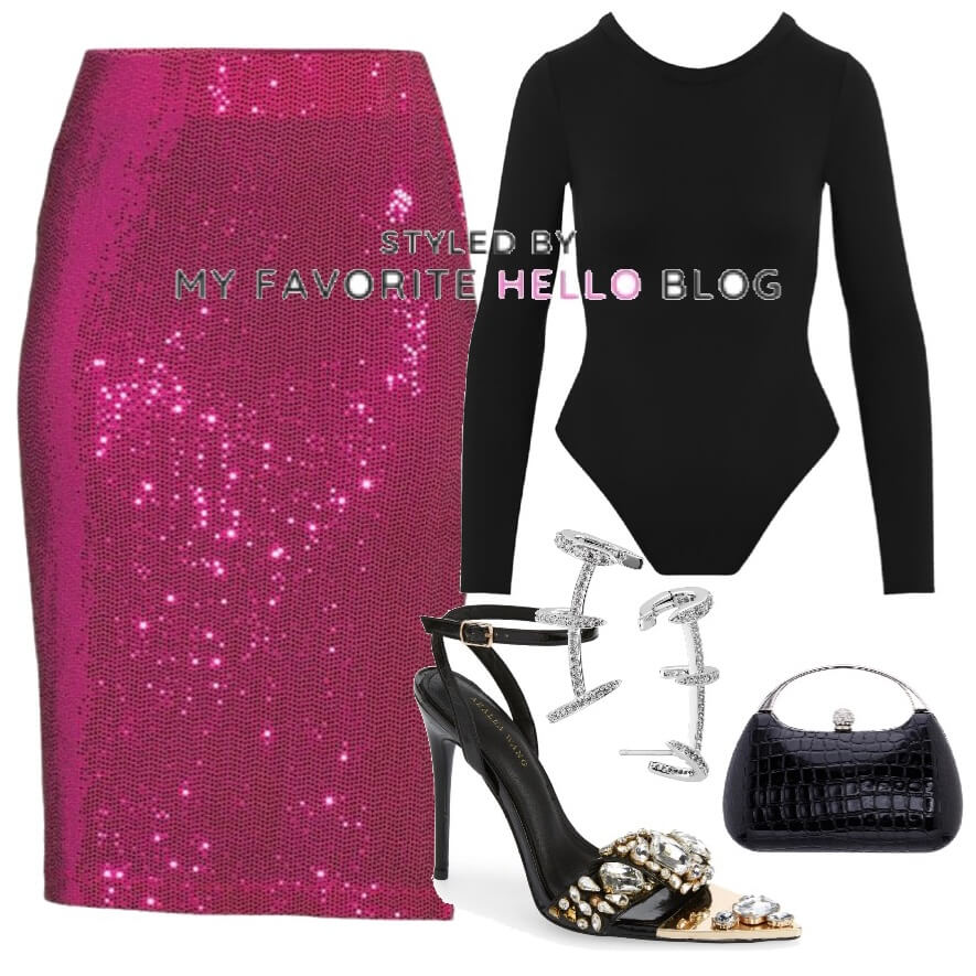 hot pink sequin skirt date night look
